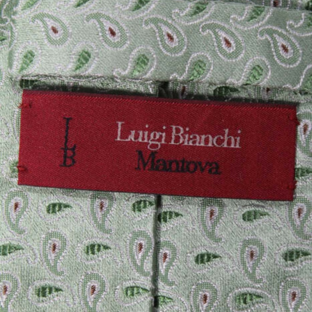 Luigi Bianchi Mantova Mens Green Silk Paisley Tie - Picture 5 of 5